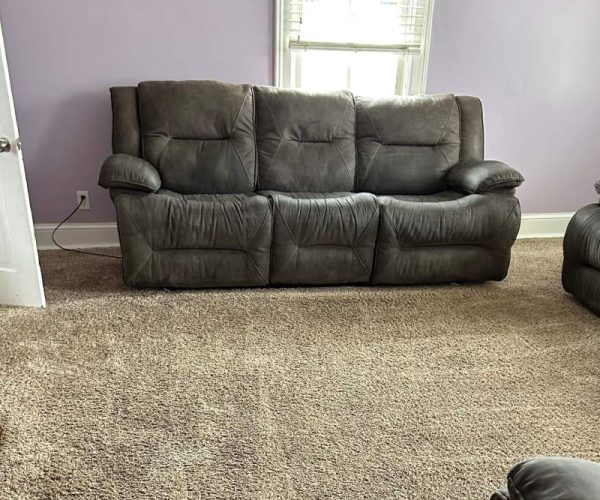 brown carpet with charcoal furniture after carpet cleaning