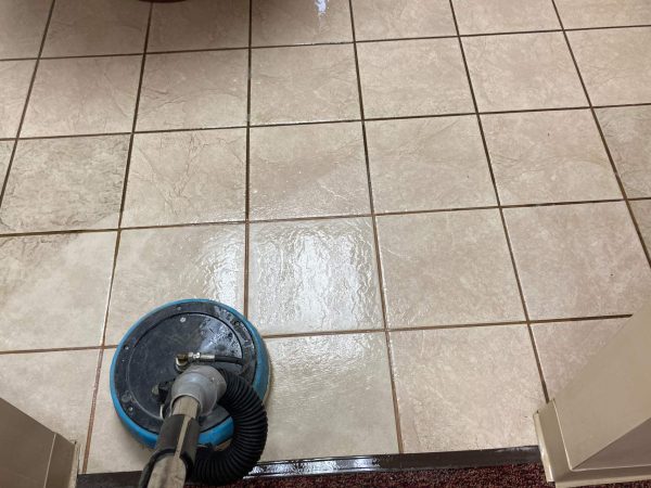 tile and grout before cleaning with cleaning machine