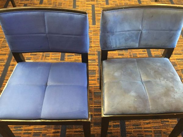 blue chair before and after upholstery cleaning