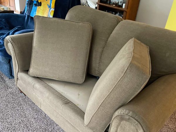 brown couch before upholstery cleaning