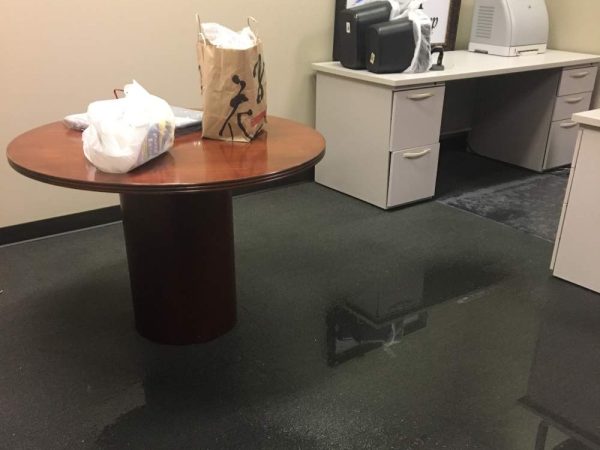 work space with water damage restoration